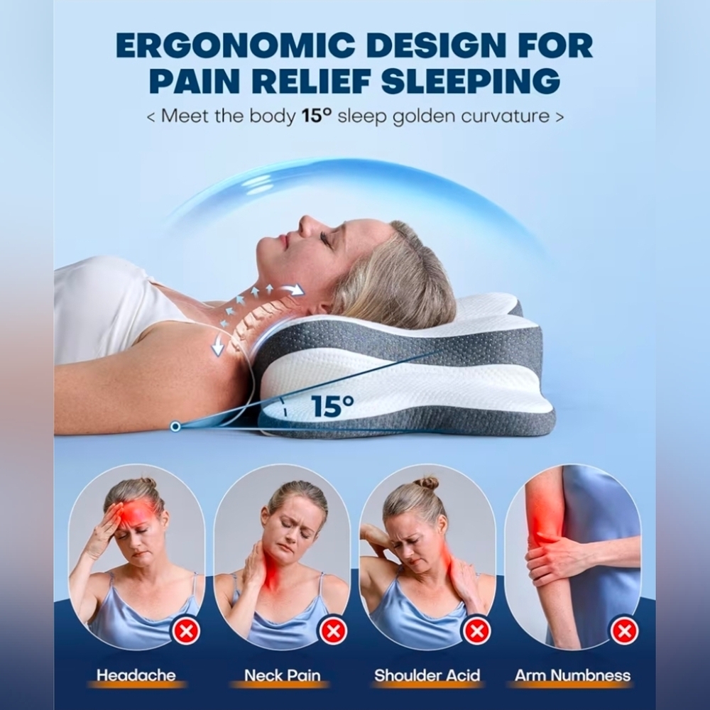 5X Pain Relief Cervical Neck Pillow for Neck Support, Ergonomic Cooling - Picture 3 of 8